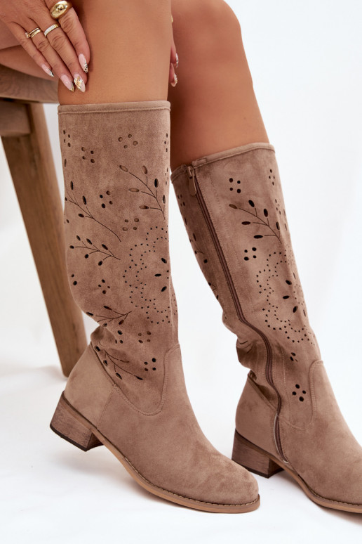 Openwork Women's Platform Boots Beige Helinna