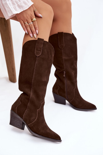 Leather Suede Cowboy Boots Women's Insulated Chocolate Urselle