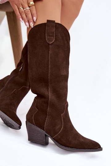Leather Suede Cowboy Boots Women's Insulated Chocolate Urselle 2
