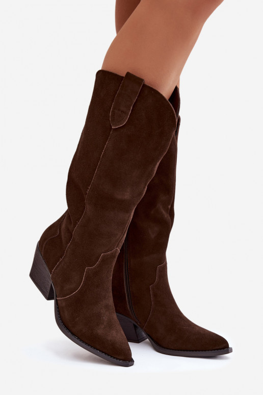 Leather Suede Cowboy Boots Women's Insulated Chocolate Urselle