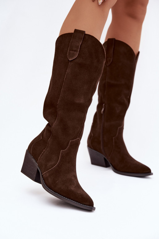 Leather Suede Cowboy Boots Women's Insulated Chocolate Urselle