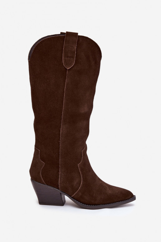 Leather Suede Cowboy Boots Women's Insulated Chocolate Urselle