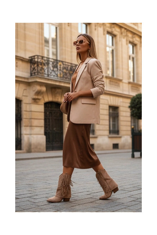 Women's cowboy ankle boots with fringes on a heel Khaki Gralina