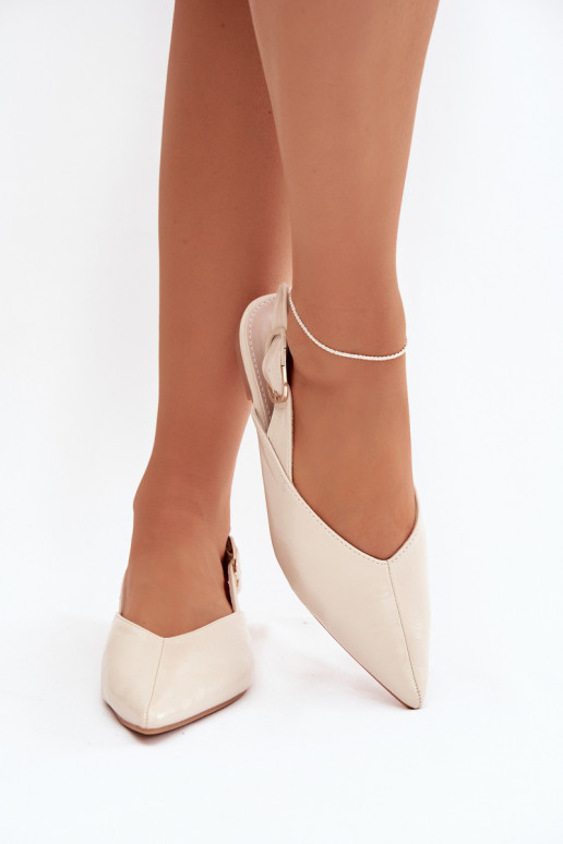 Patent Leather Ballerinas with Buckle Beige Rinalle