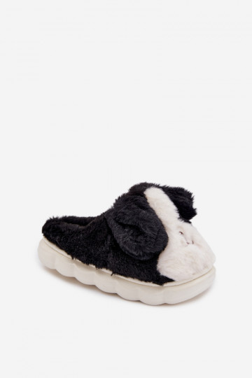 Children's Furry Slippers Dogs Black Farnise