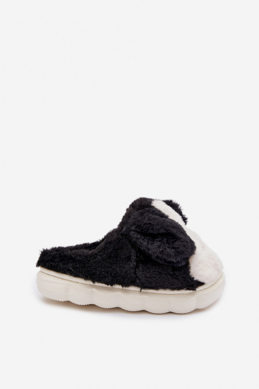 Children's Furry Slippers Dogs Black Farnise