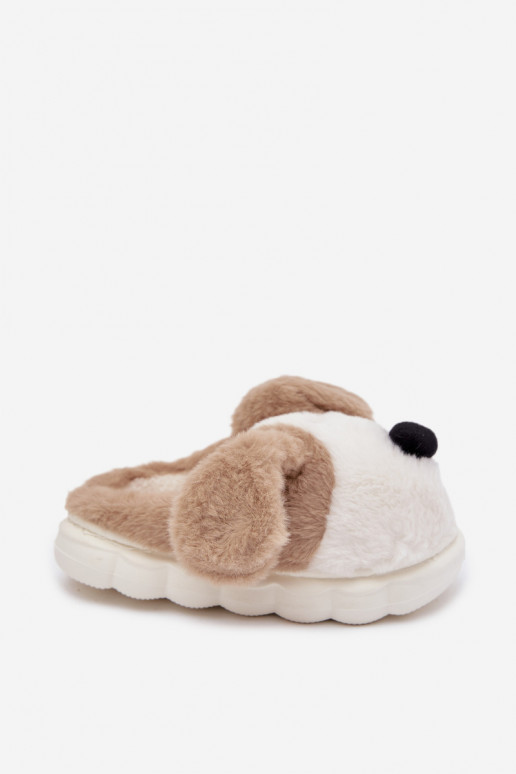 Children's Furry Slippers Puppies Beige Farnise