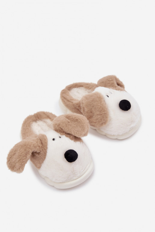 Children's Furry Slippers Puppies Beige Farnise