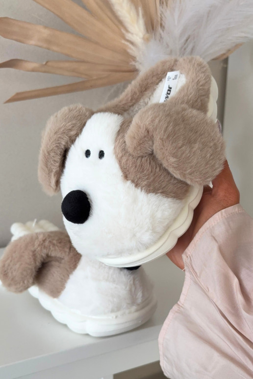 Dziecięce Futrzane Kapcie Pieski Beżowe Farnise