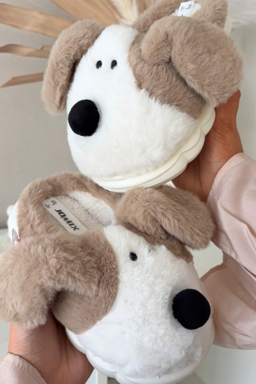Children's Furry Slippers Puppies Beige Farnise