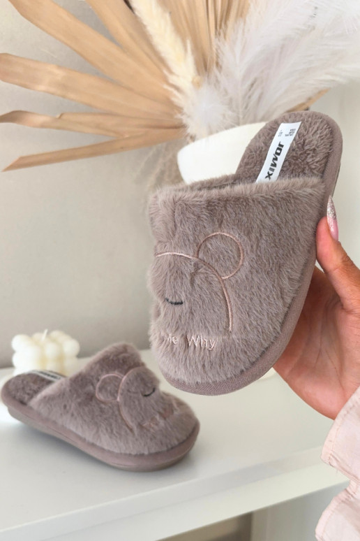 Children's slippers with fur Dark beige Norene