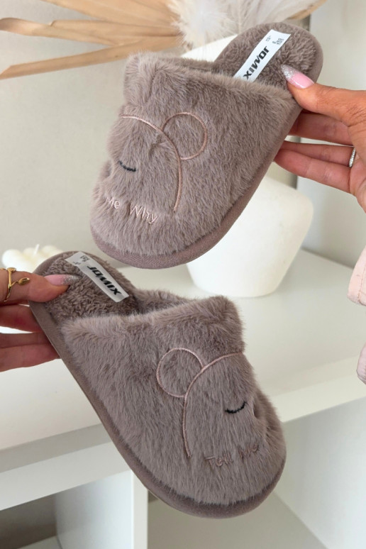 Children's slippers with fur Dark beige Norene