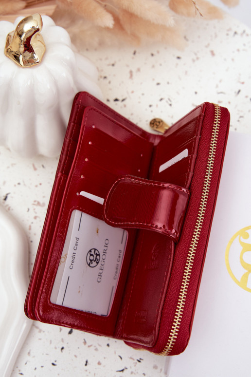 Glossy Ladies Wallet with Gold Detail Red Evlinne
