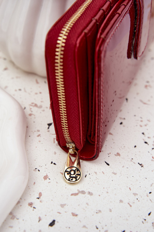 Glossy Ladies Wallet with Gold Detail Red Evlinne