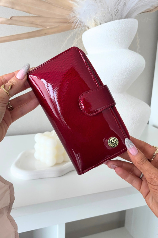 Glossy Ladies Wallet with Gold Detail Red Evlinne