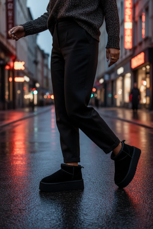 Women's Snow Boots Made of Natural Suede Black Mairene