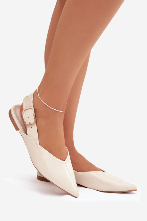 Patent Leather Ballerinas with Buckle Beige Rinalle