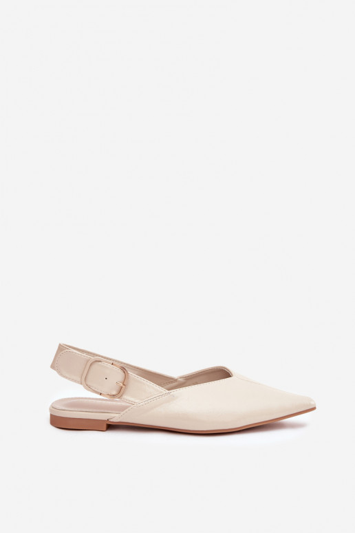 Patent Leather Ballerinas with Buckle Beige Rinalle