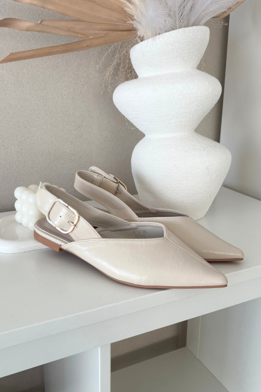 Patent Leather Ballerinas with Buckle Beige Rinalle
