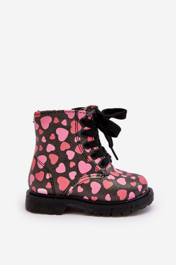 Kids' Lined Boots with Zipper Black-Pink Dolida 2