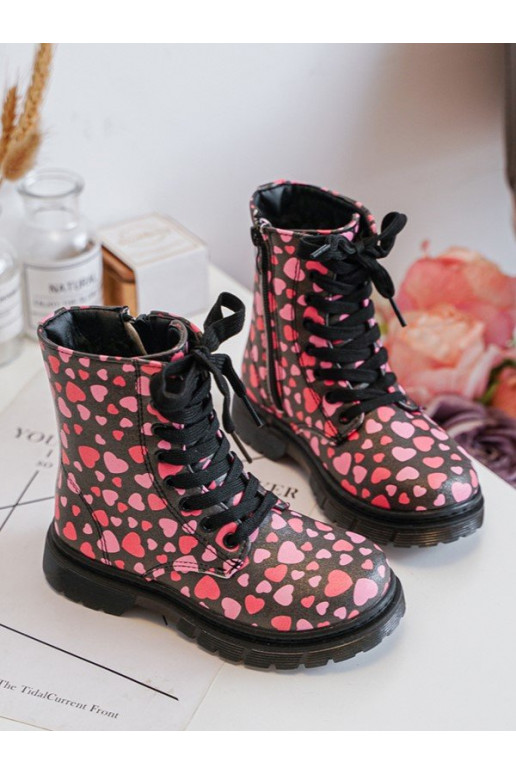 Kids' Lined Boots with Zipper Black-Pink Dolida