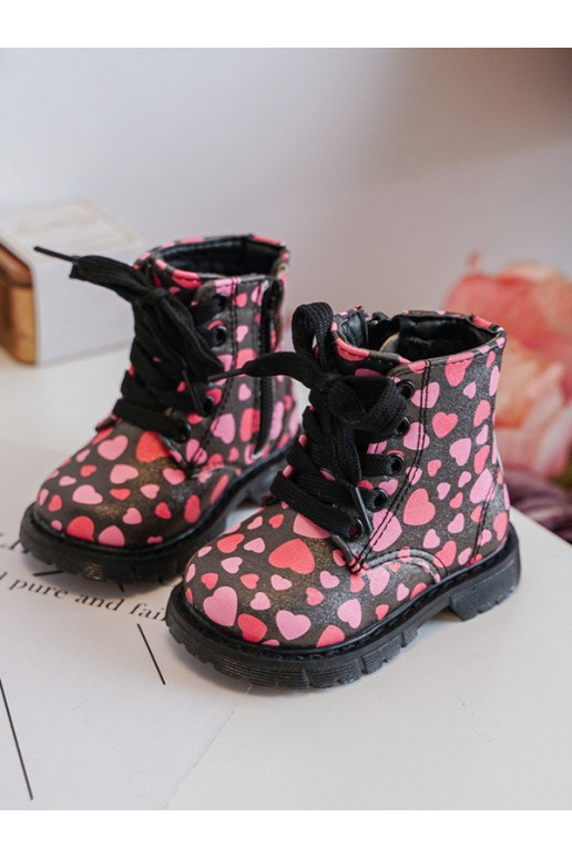 Kids' Lined Boots with Zipper Black-Pink Dolida