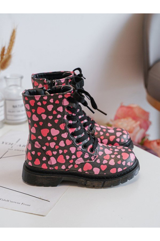 Kids' Lined Boots with Zipper Black-Pink Dolida