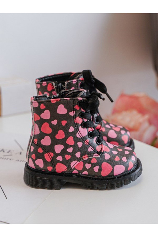 Kids' Lined Boots with Zipper Black-Pink Dolida