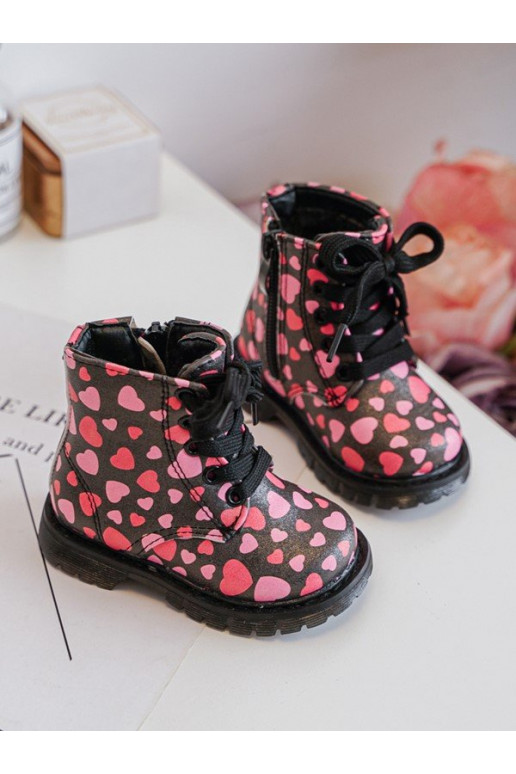 Kids' Lined Boots with Zipper Black-Pink Dolida