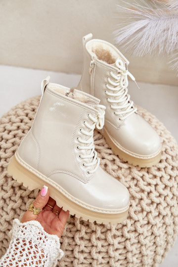 Warm Girls Patent Boots With Zipper Beige Novita