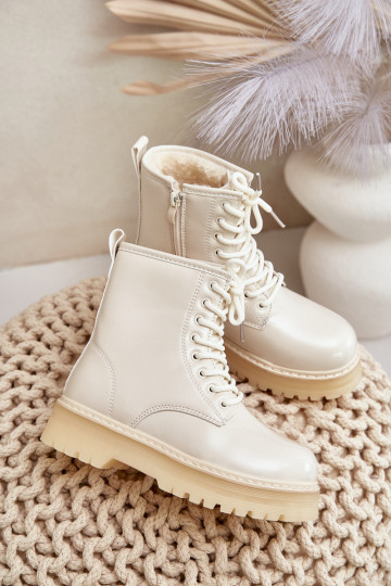 Warm Girls Patent Boots With Zipper Beige Novita 2