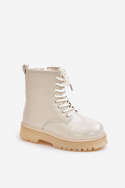 Warm Girls Patent Boots With Zipper Beige Novita