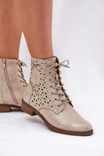 Boots With Perforated Pattern With Zip Light Beige Serfina 2