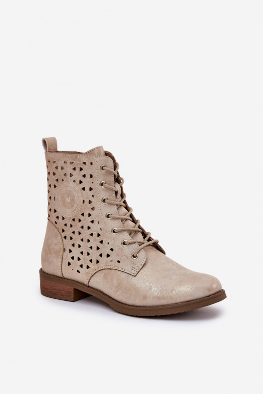Boots With Perforated Pattern With Zip Light Beige Serfina