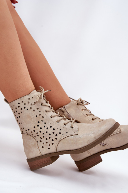 Boots With Perforated Pattern With Zip Light Beige Serfina