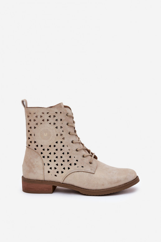 Boots With Perforated Pattern With Zip Light Beige Serfina