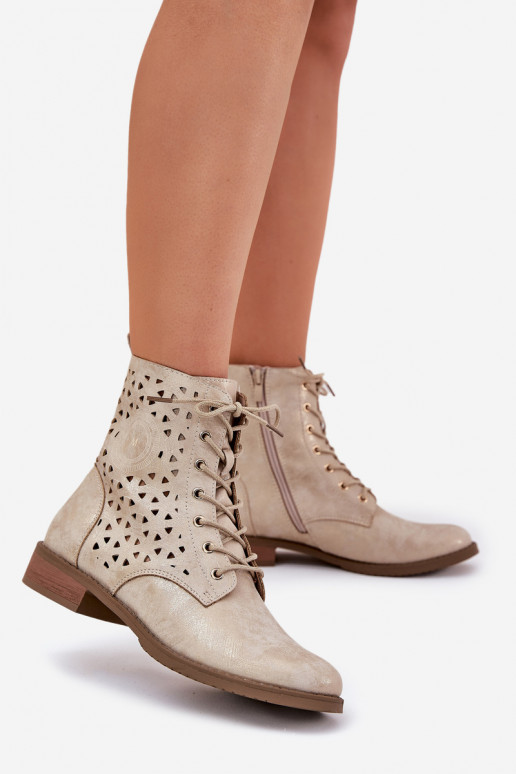 Boots With Perforated Pattern With Zip Light Beige Serfina