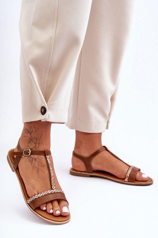 Women's Sandals with Rhinestones Brown Penna
