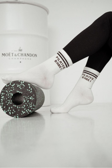 Women's Socks With Brown Writing PILATES BABE Ecru