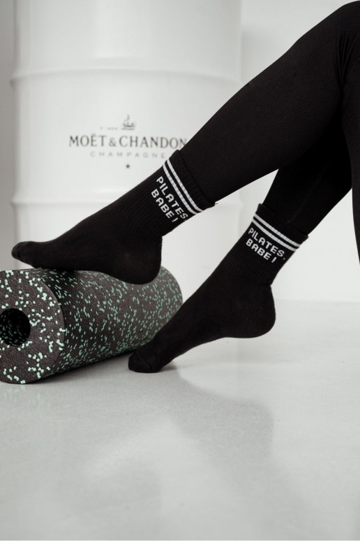 Women Socks With PILATES BABE Print Black