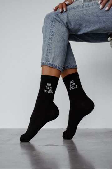 Women's Socks With NO BAD VIBES Text Black