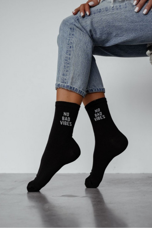 Women's Socks With NO BAD VIBES Text Black