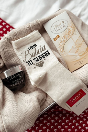 Women's Socks With The Inscription I Love Babcia Ecru