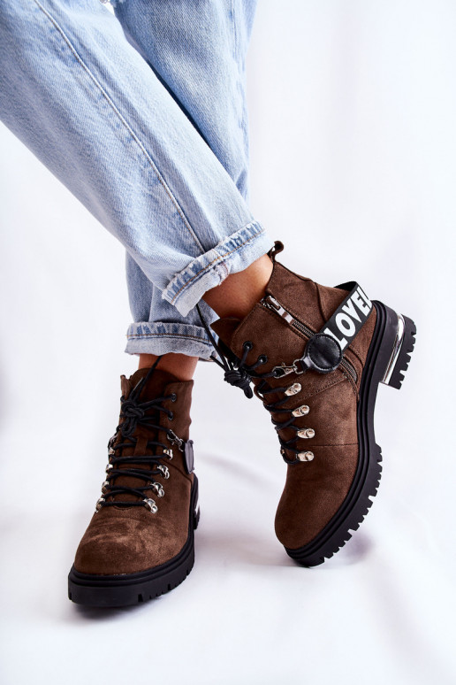 Zamszowe Ocieplane BotkiwithPaskiem Ciemnobrązowe Aurelio