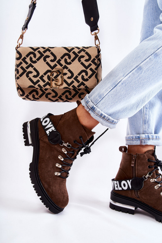 Suede Warm Boots With A Belt Dark Brown Aurelio