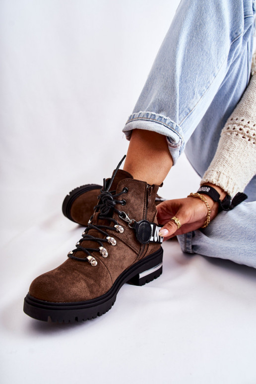 Suede Warm Boots With A Belt Dark Brown Aurelio