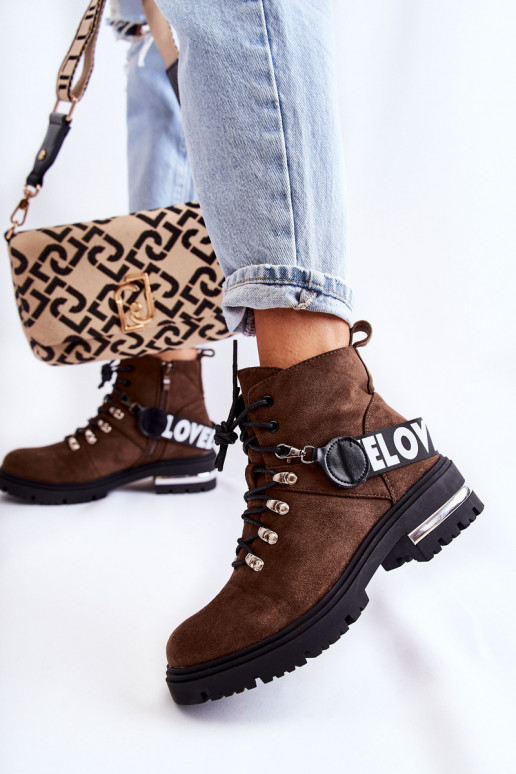 Zamszowe Ocieplane BotkiwithPaskiem Ciemnobrązowe Aurelio