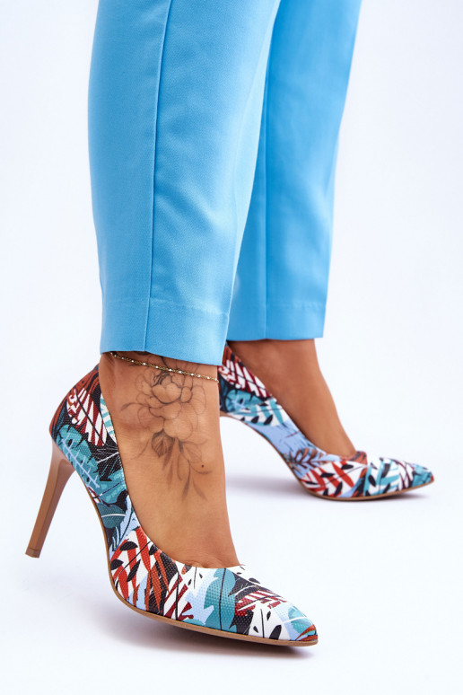 Fashionable Leather High Heels Lewski Shoes 2659 Green-Blue