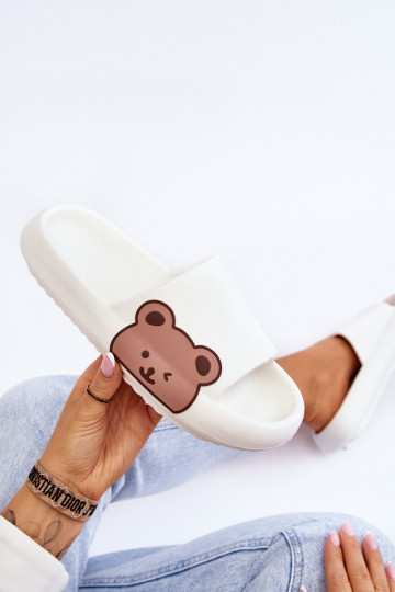 Women's Light Foam Slippers Bear Motif White Parisso 2