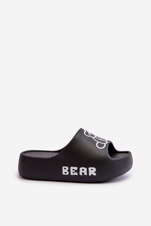 Women's Foam Slides on Chunky Sole with Bear Black Lamira